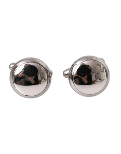 Dolce & Gabbana Silver Plated Brass Round Pin Men Cufflinks In Silver