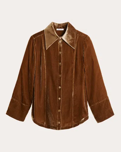 By Malene Birger Rosiannas Dagger Collar Velvet Button-down Shirt In Brown
