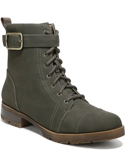 Lifestride Liverpool Womens Faux Leather Zipper Combat & Lace-up Boots In Green