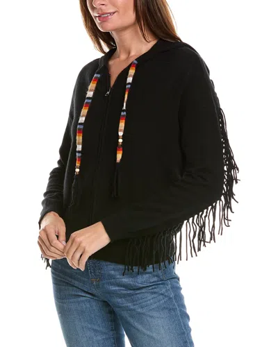 Minnie Rose Zip Fringed Cashmere Hoodie In Black