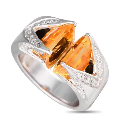 M.panelli M. Panelli 18k White Gold 0.25ct Diamond And Citrine Ring Mp13-080724 In White