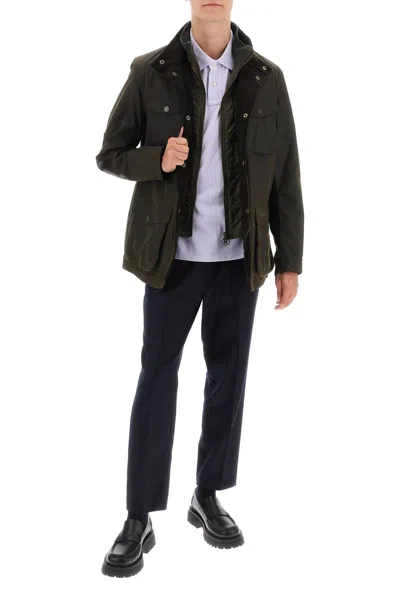 Barbour Olive Solid Mandarin Collar Jacket In Green