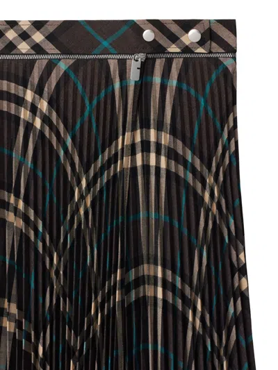 Burberry Long Multicolor Pleated Skirt With Check Motif In Wool Blend Woman