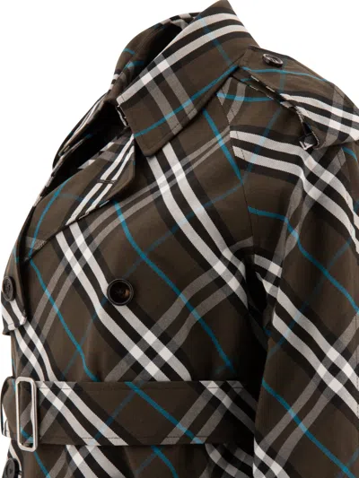 Shop Burberry "check" Cotton Blend Long Trenchcoat