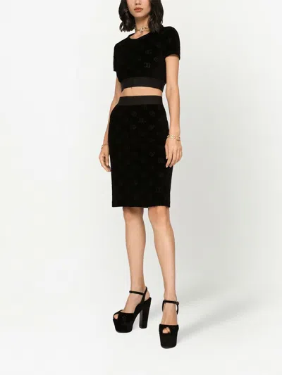 Dolce & Gabbana Black Skirt With Monogram Print