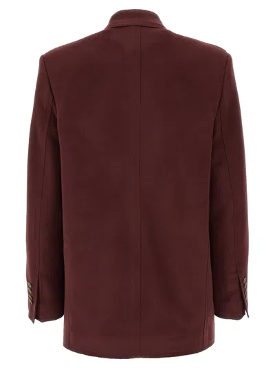 Etro Bordeaux Double-breasted Jacket With Logo Detail On Buttons In Wool Blend Woman