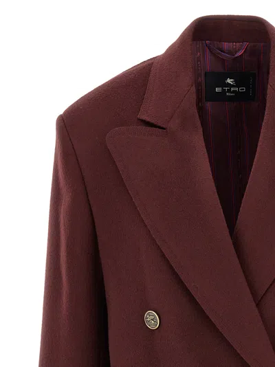 Etro Bordeaux Double-breasted Jacket With Logo Detail On Buttons In Wool Blend Woman