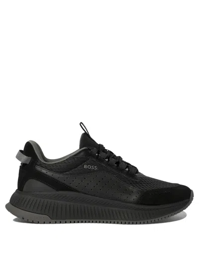 Hugo Boss Black Ttnm Evo Sneakers In Suede And Leather And Mesh With Fishbone Sole
