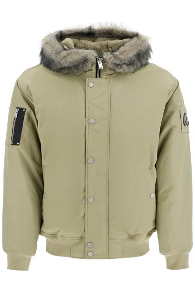 Moose Knuckles Denali Green Bomber Jacket With Hood And Logo Patch On The Sleeve In Tech Fabric Woman