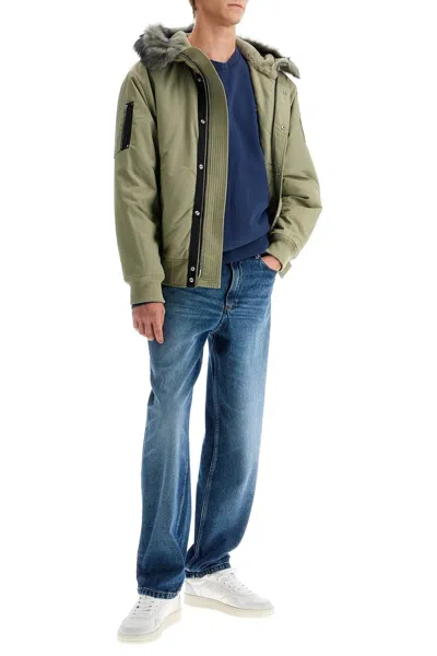 Moose Knuckles Denali Green Bomber Jacket With Hood And Logo Patch On The Sleeve In Tech Fabric Woman