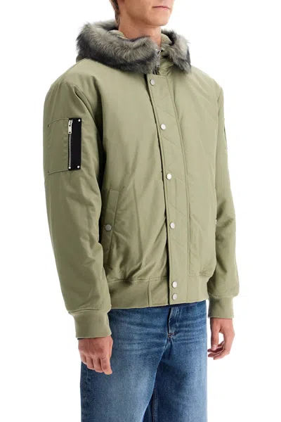 Moose Knuckles Denali Green Bomber Jacket With Hood And Logo Patch On The Sleeve In Tech Fabric Woman