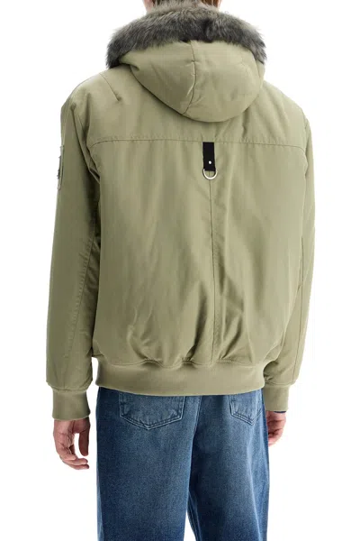 Moose Knuckles Denali Green Bomber Jacket With Hood And Logo Patch On The Sleeve In Tech Fabric Woman