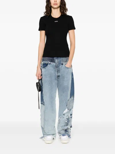 Off-white Off White Cropped T Shirt With Off Embroidery