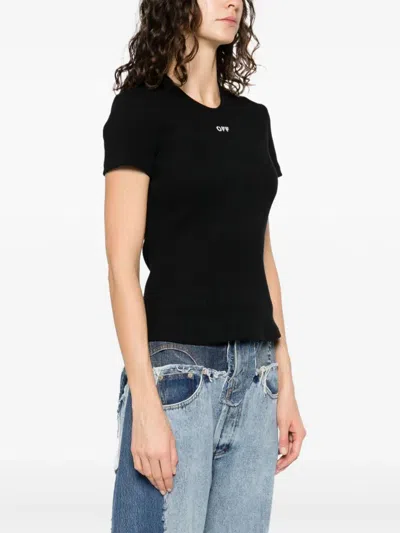 Off-white Off White Cropped T Shirt With Off Embroidery