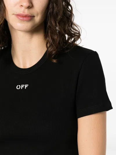 Off-white Off White Cropped T Shirt With Off Embroidery