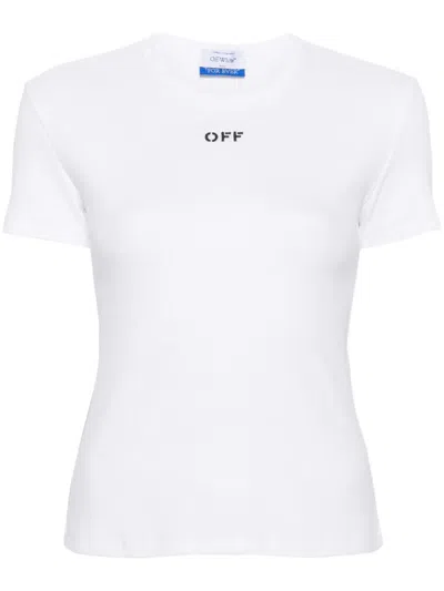 Off-white Off White Cropped T Shirt With Off Embroidery