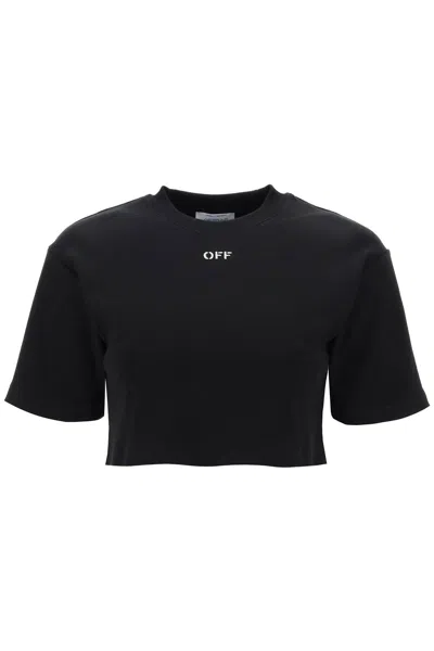 Shop Off-white Off White Cropped T Shirt With Off Embroidery