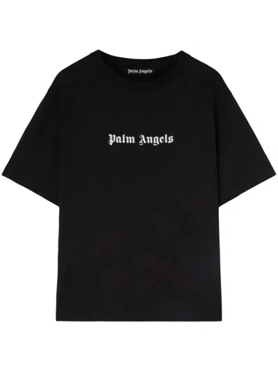 Palm Angels Blue Cotton T-shirt With Palm Print And Logo