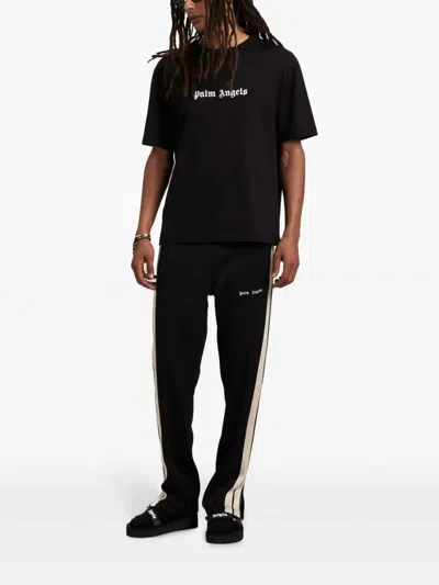 Palm Angels Blue Cotton T-shirt With Palm Print And Logo