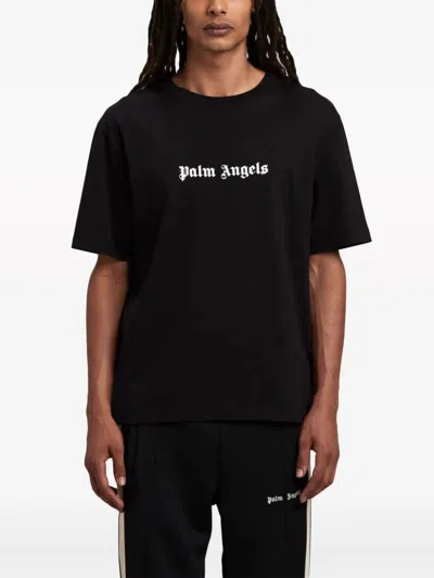 Palm Angels Blue Cotton T-shirt With Palm Print And Logo