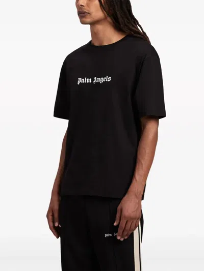Palm Angels Blue Cotton T-shirt With Palm Print And Logo