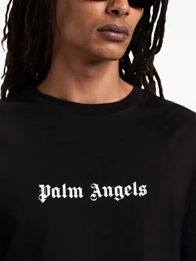 Palm Angels Blue Cotton T-shirt With Palm Print And Logo