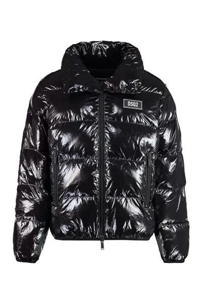 Shop Dsquared2 Lightweight High Collar Padded Nylon Jacket In Black