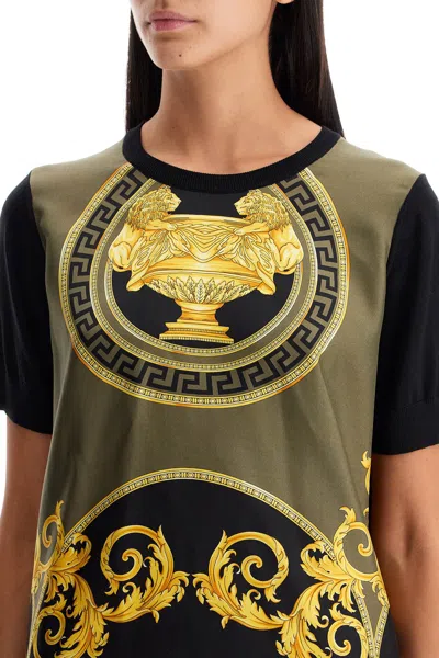 Shop Versace Lightweight Crew Neck T-shirt With Coupe Des Dieux Print In Black
