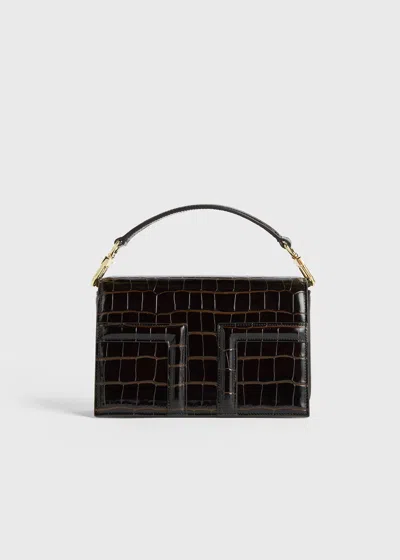 Totême Mini T-flap Croco-embossed Bag Dark Brown In Dark Brown