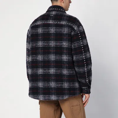 Palm Angels Plaid Check Studded Wool Overshirt In Blue