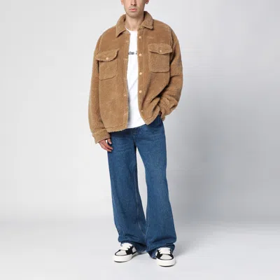Palm Angels Camel Bear In Mind Overshirt In Beige
