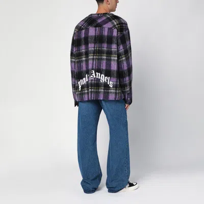 Palm Angels Over Shirt In Violet Check Wool In Purple