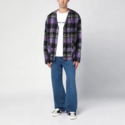 Palm Angels Over Shirt In Violet Check Wool In Purple