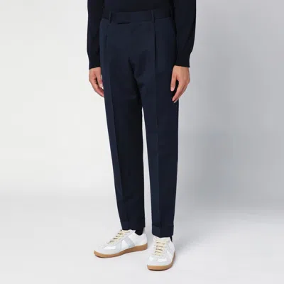 Pt Torino Rebel Navy Virgin Wool Trousers In Blue