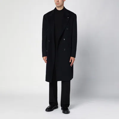 Tagliatore Arden Blue Double-breasted Coat With Classic Revers In Virgin Wool Man In Blue
