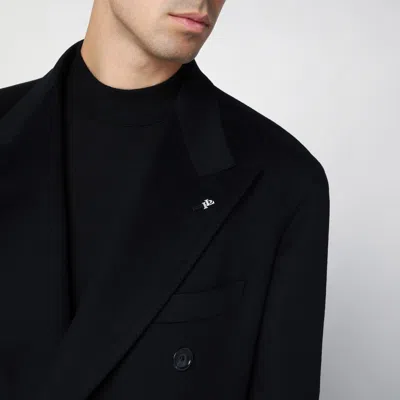 Tagliatore Arden Blue Double-breasted Coat With Classic Revers In Virgin Wool Man In Blue
