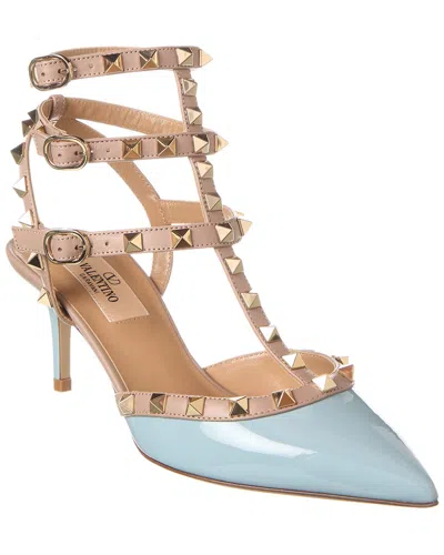 Valentino Rockstud Caged 65 Leather Ankle Strap Pump In White