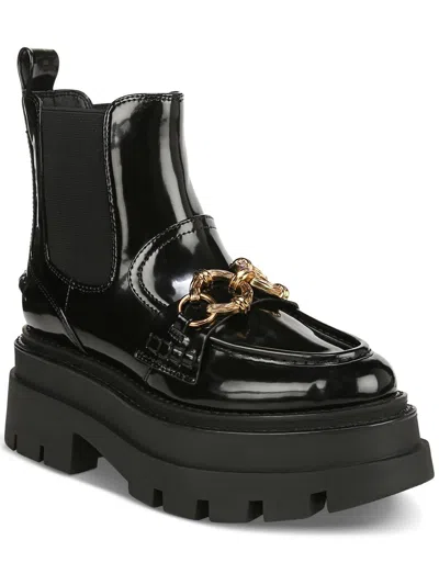 Circus By Sam Edelman Brooks Womens Patent Lugged Sole Chelsea Boots In Black