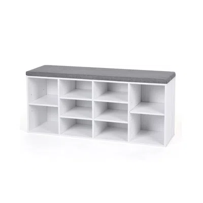 Breebe White Shoe Bench Storage Cabinet With Cushion