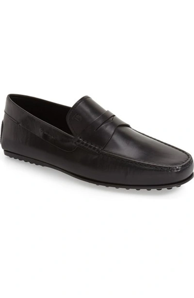 Tod's 'city' Penny Driving Shoe (men) In Black Leather