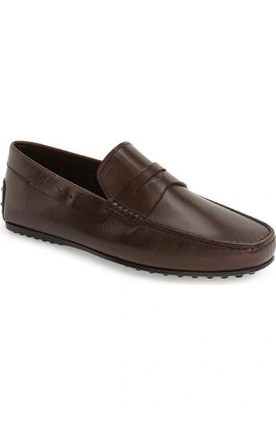 Tod's 'city' Penny Driving Shoe (men) In Dark Brown Leather