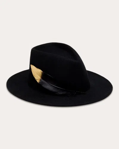 Eugenia Kim Blaine Feather Trim Wool Fedora In Black/gold Feather