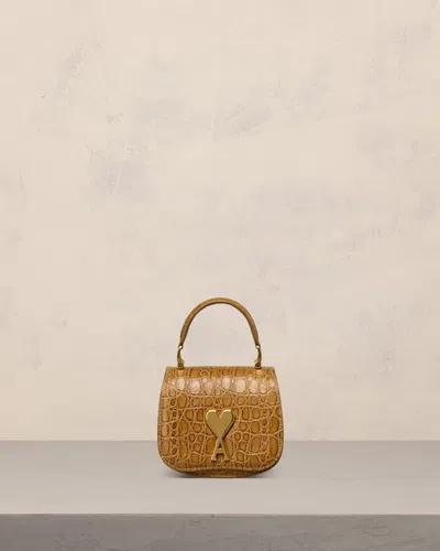 Ami Alexandre Mattiussi Paris Paris Embossed Leather Shoulder Bag In Bronze