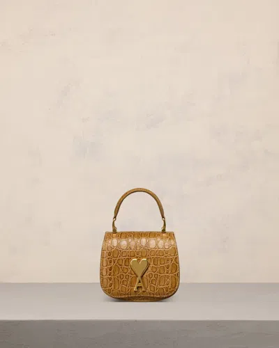 Ami Alexandre Mattiussi Paris Paris Embossed Leather Shoulder Bag In Bronze