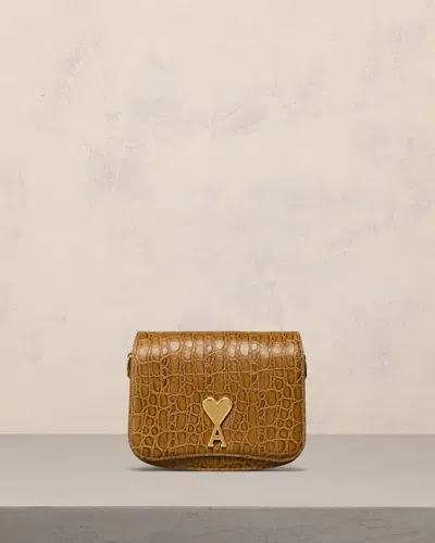 Ami Alexandre Mattiussi Paris Paris Embossed Leather Shoulder Bag In Bronze