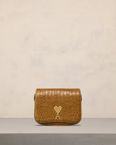 Ami Alexandre Mattiussi Paris Paris Embossed Leather Shoulder Bag In Bronze