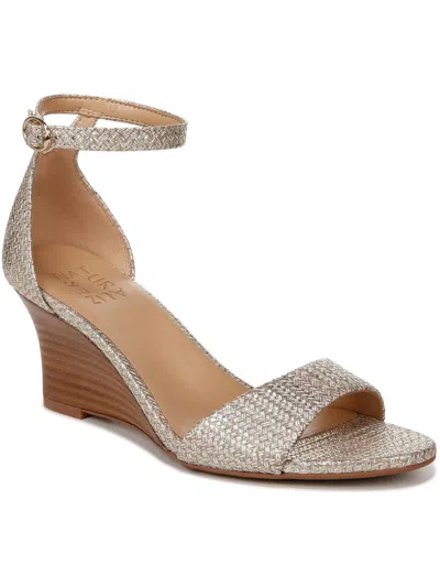 Naturalizer Vera Golden Ankle Strap Wedge Sandal In Silver