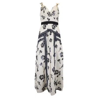 Self-portrait Floral Midi Dress In White Sequins In White