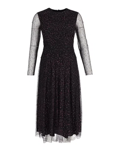 Escada Sheer Sleeve Midi Dress In Black Polyester In Black