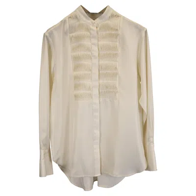 Totême Toteme Wavy Pleat Bib Shirt In Ivory Silk In White